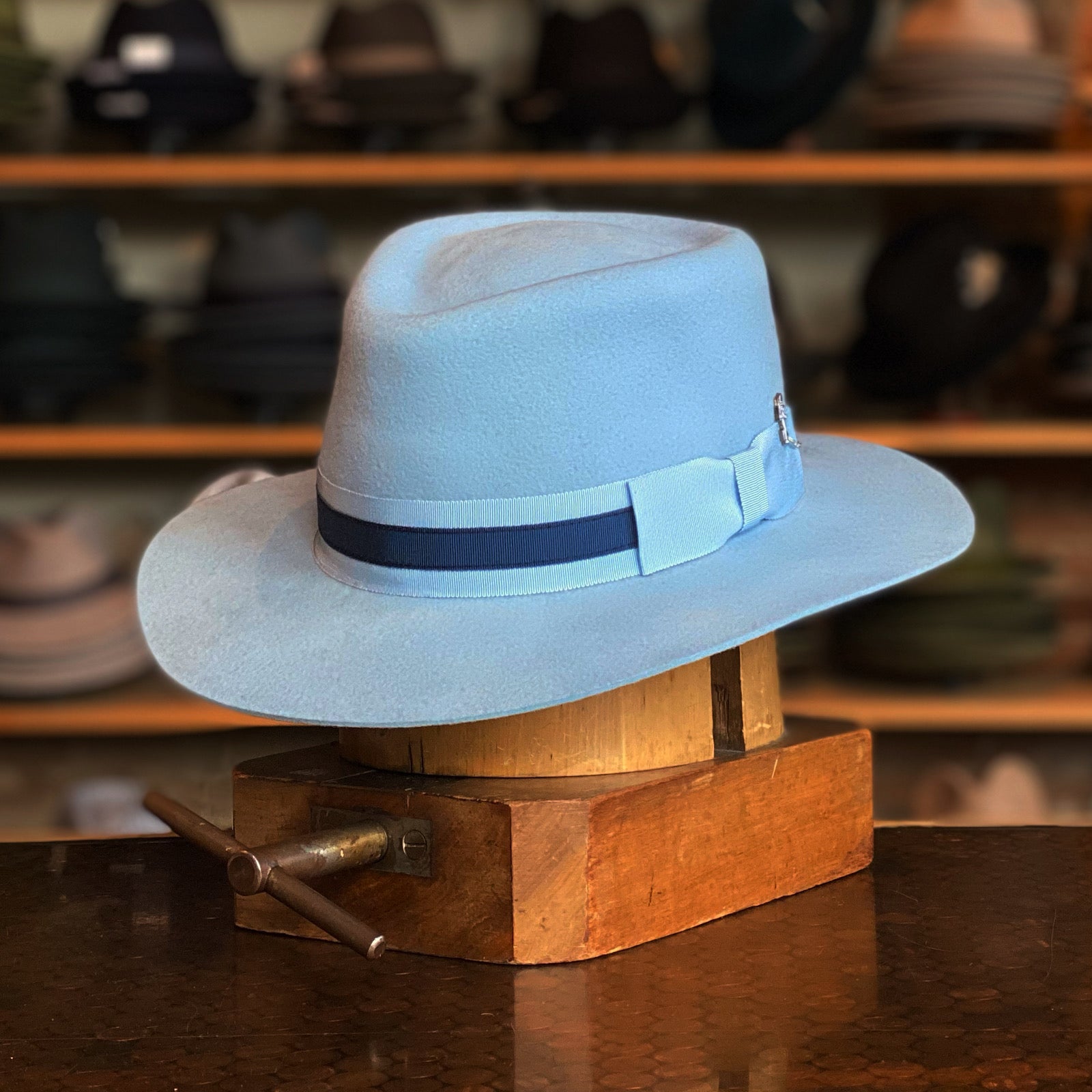 Light Blue Mens Blue Fedora B Flat Brim Fedora - Main Image