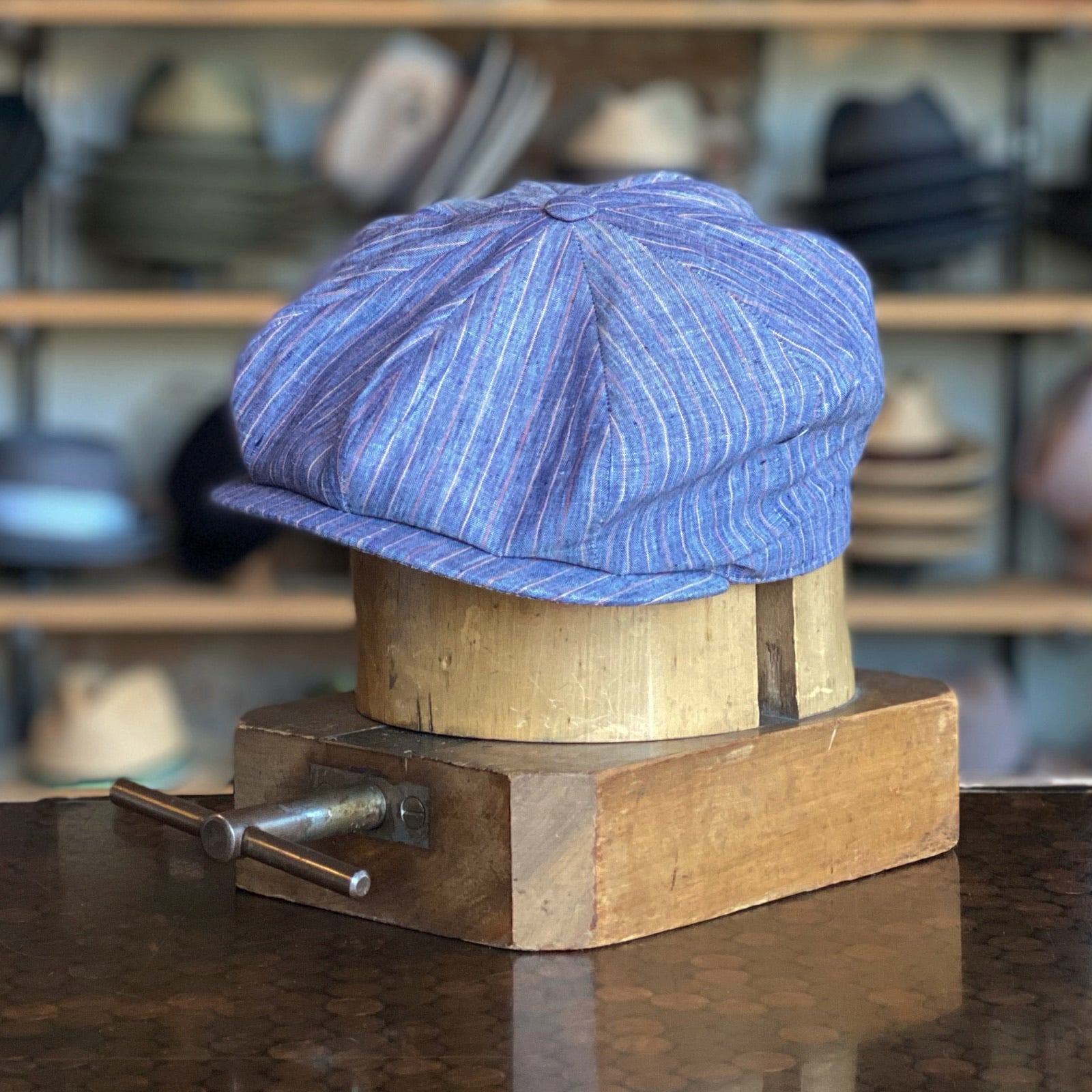 帽子 RRL PINSTRIPED NEWSBOY CAP Indigo Striped Herringbone Driver‚Äö√Ñ√¥s Cap - Indigo/White
