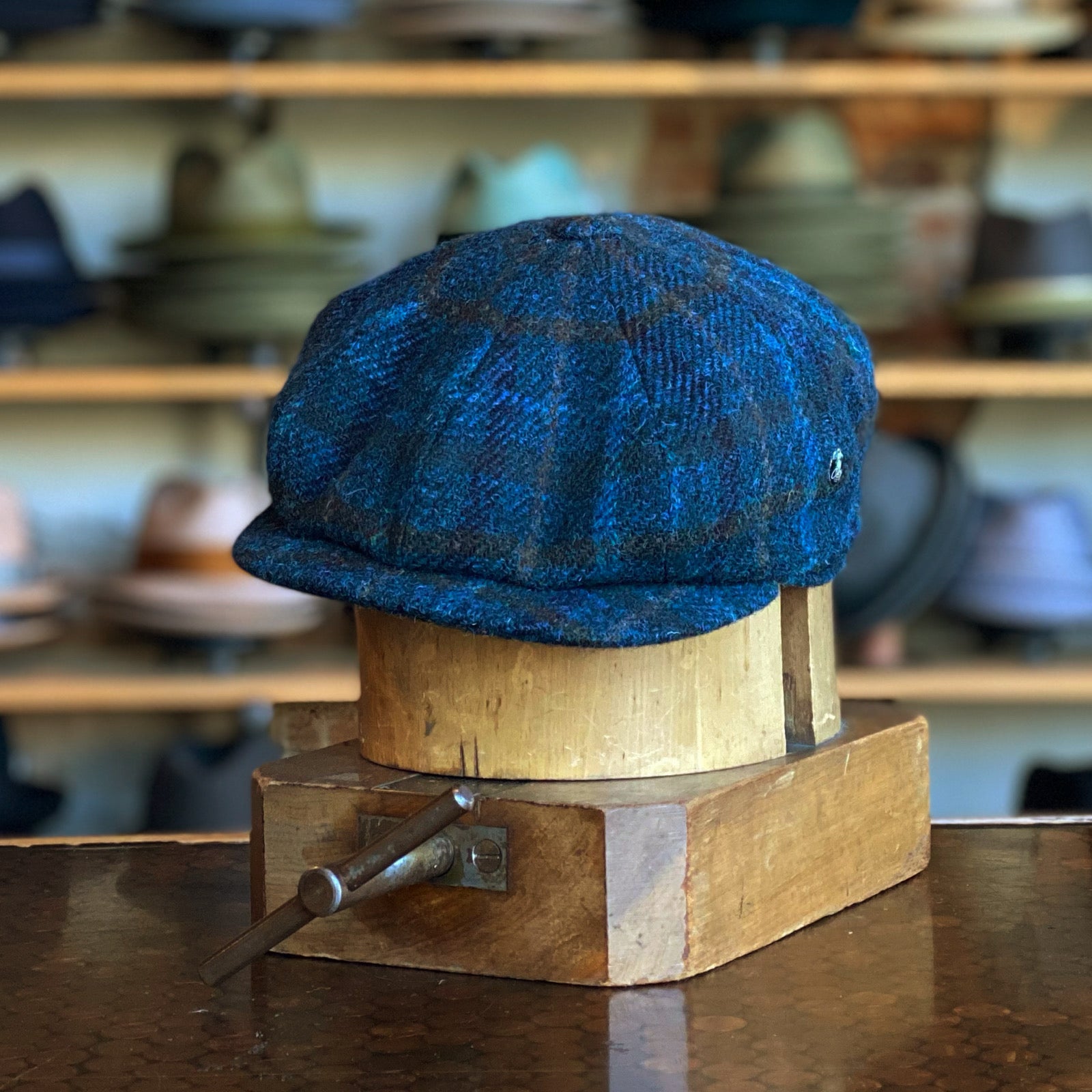 Sapphire Hatteras Blue Traditional Wool Plaid Newsboy Cap