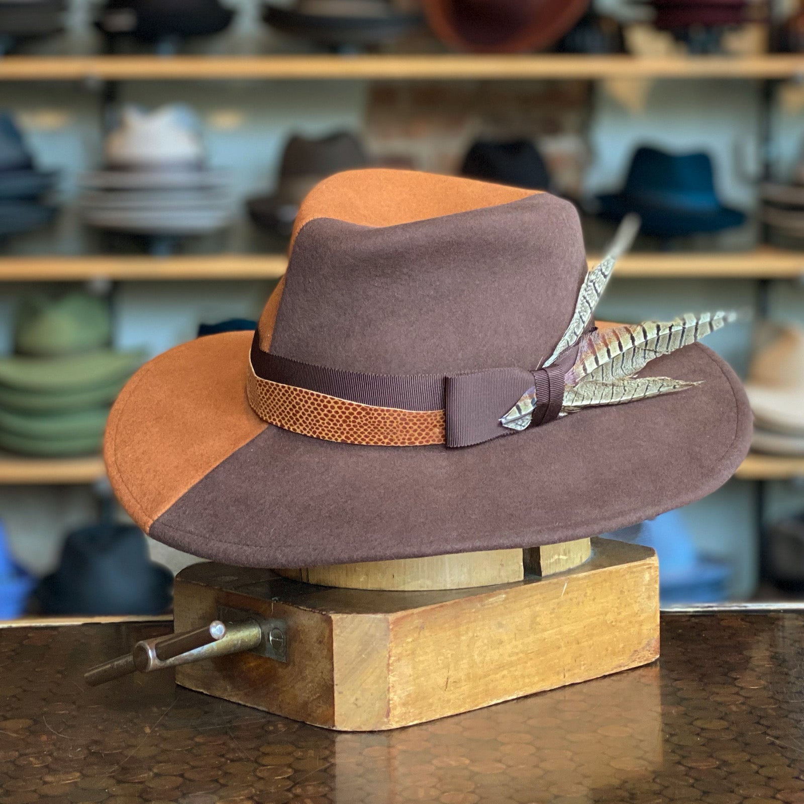 Saturn Fedora Two-Tone Brown Rust Wool Felt Fedora Handmade in NYC