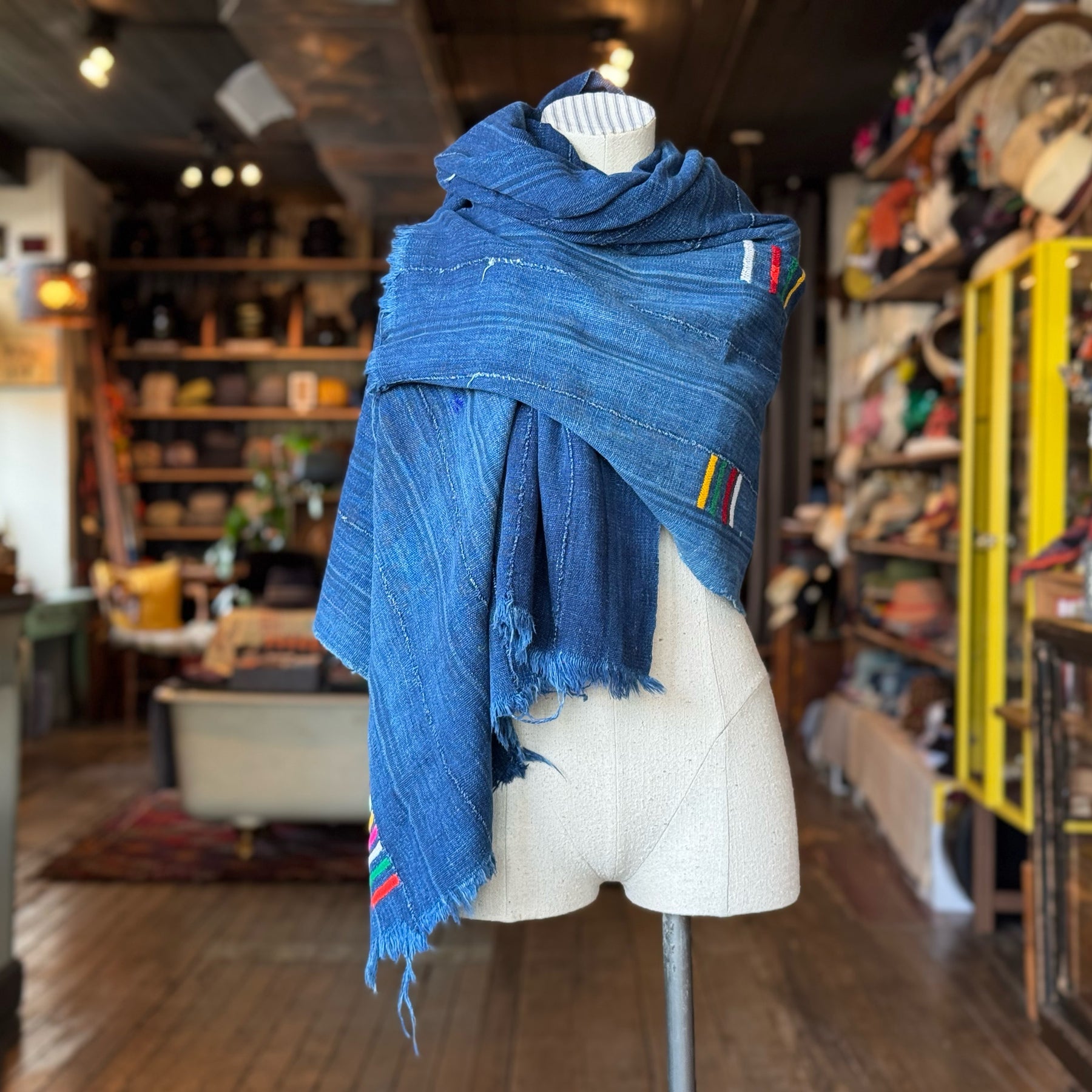 Vintage Indigo Mud Cloth Scarf No. 2