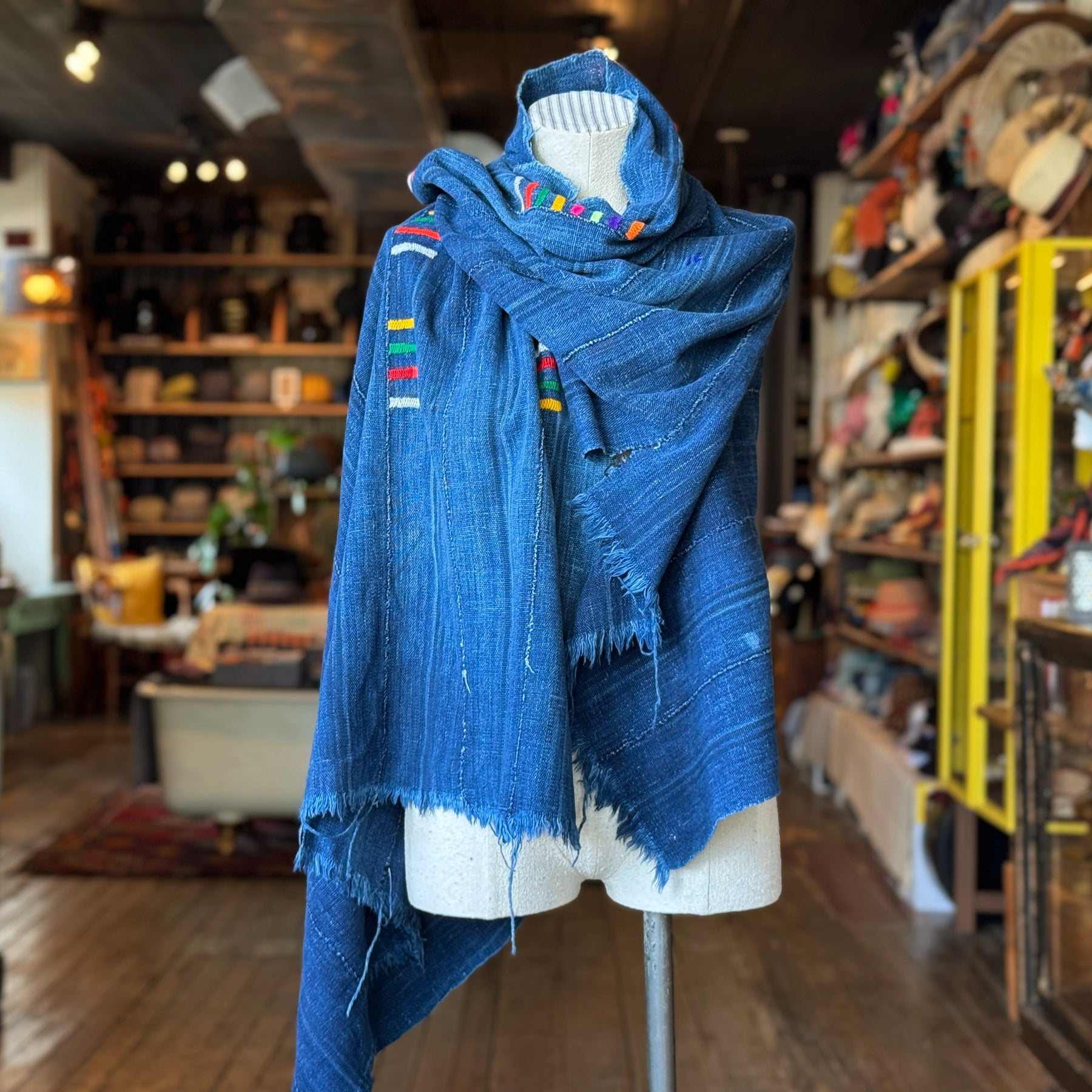Vintage Indigo Mud Cloth Scarf No. 2