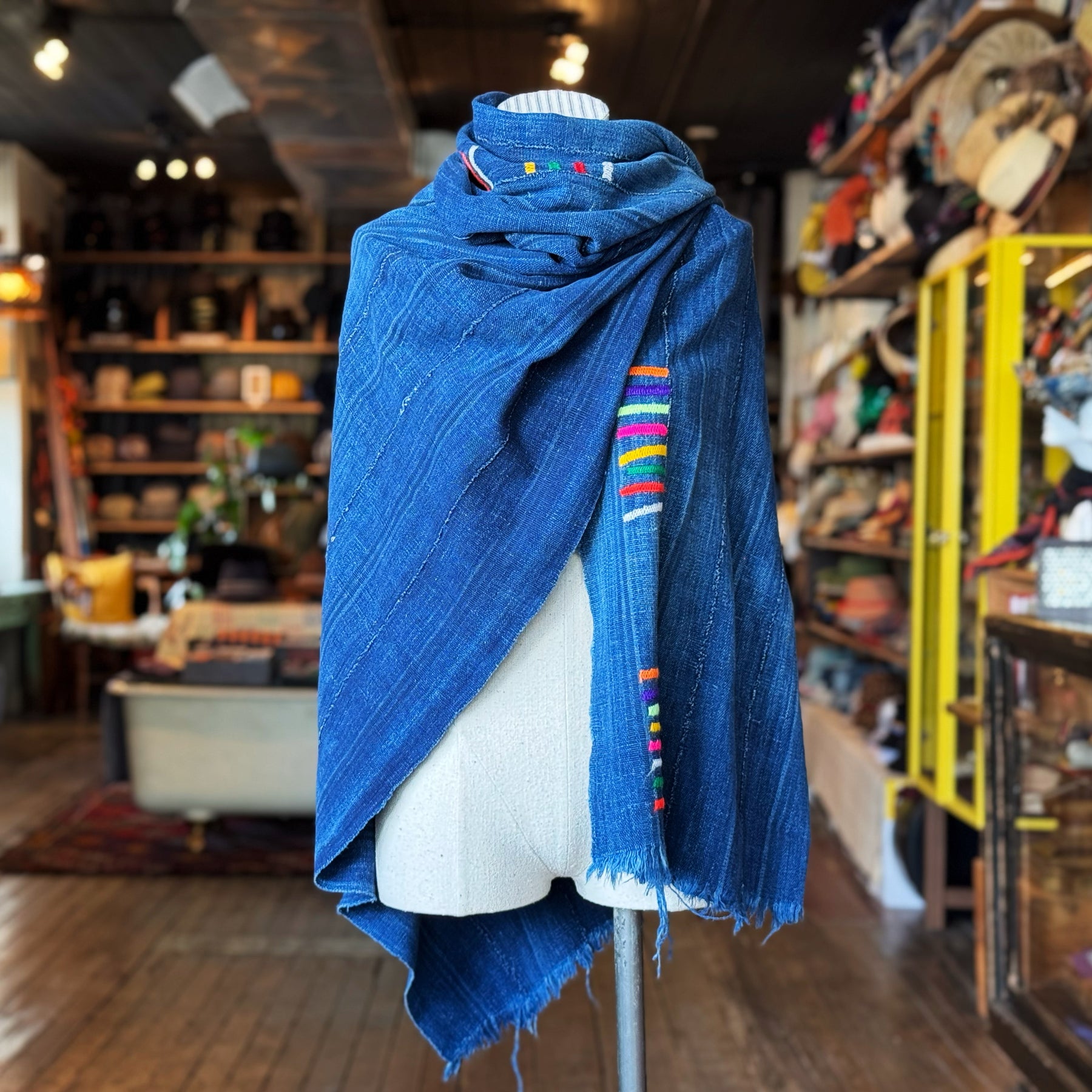Vintage Indigo Mud Cloth Scarf No. 2