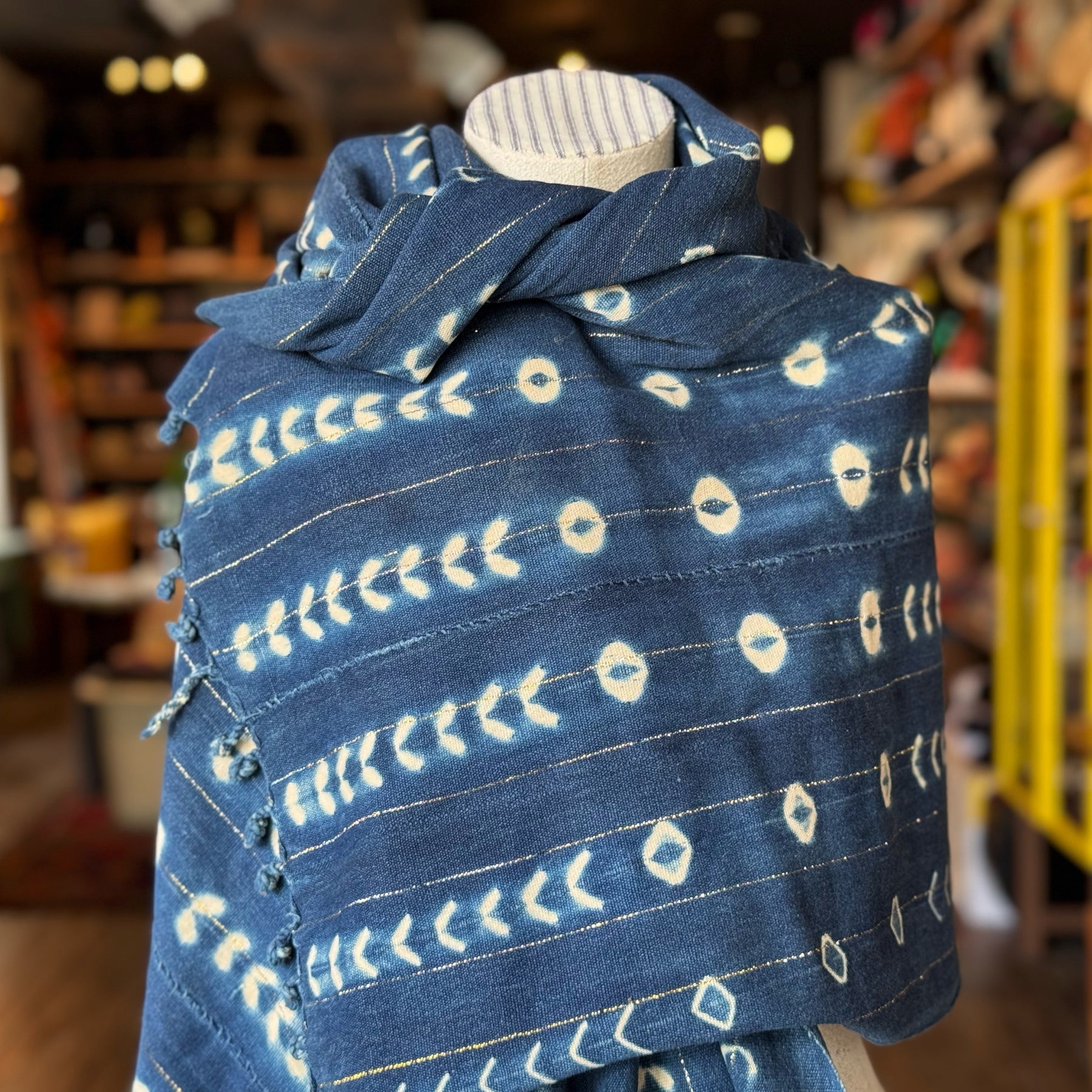 Vintage Indigo Mud Cloth Scarf No. 3