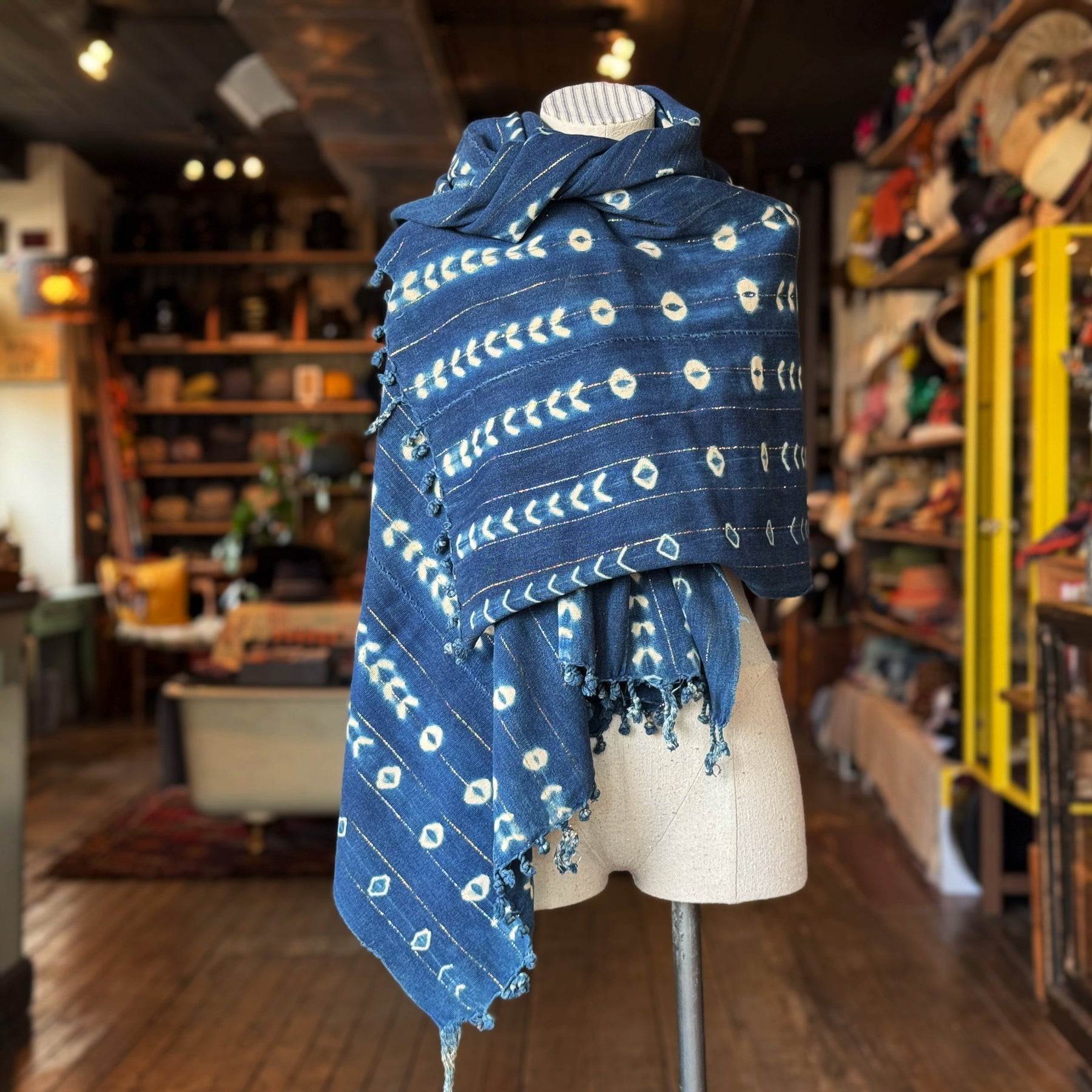 Vintage Indigo Mud Cloth Scarf No. 3