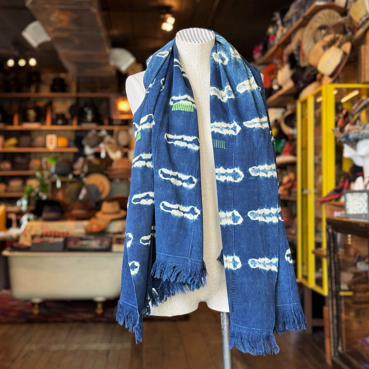 Vintage Indigo Mud Cloth Scarf No. 4