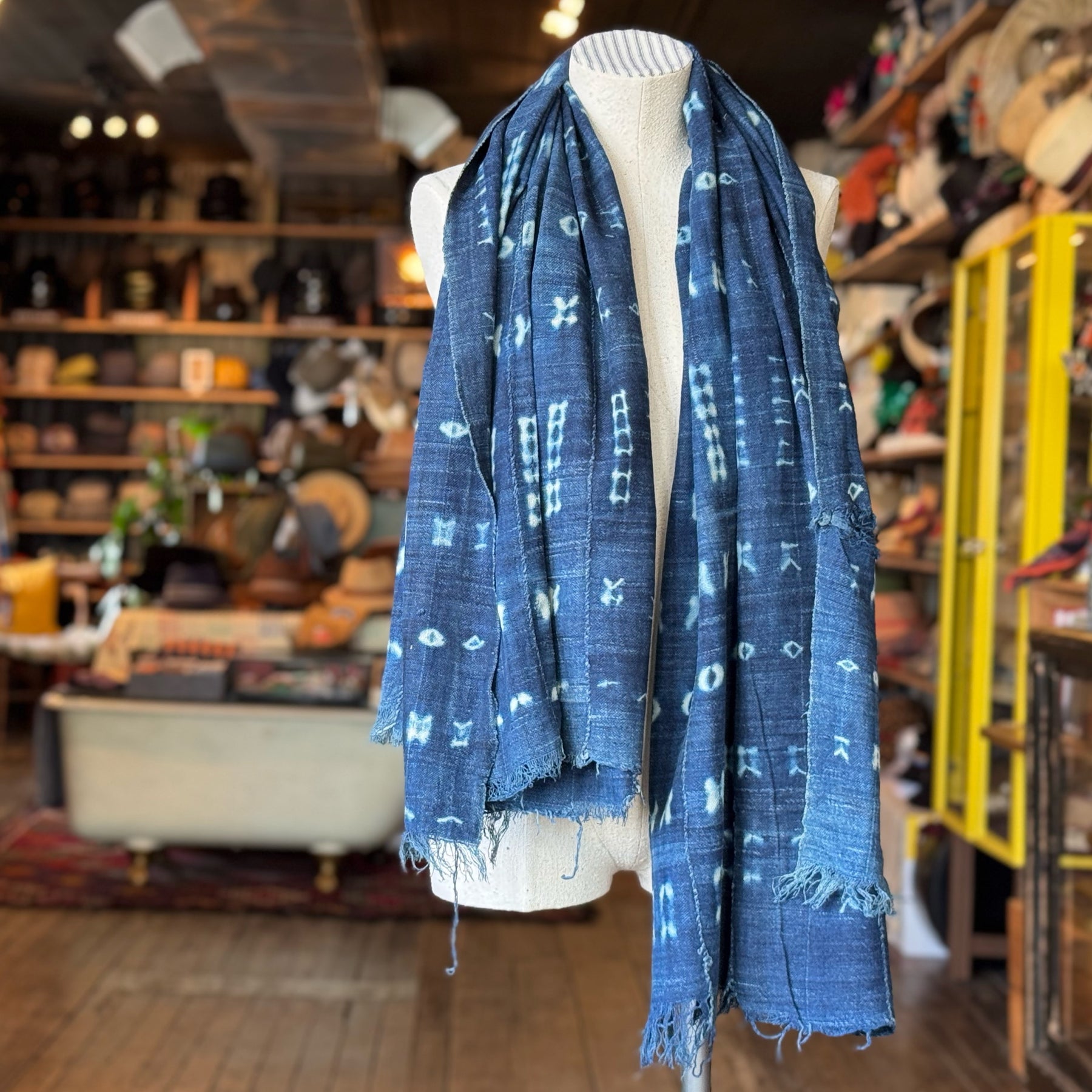 Vintage Indigo Mud Cloth Scarf No. 5