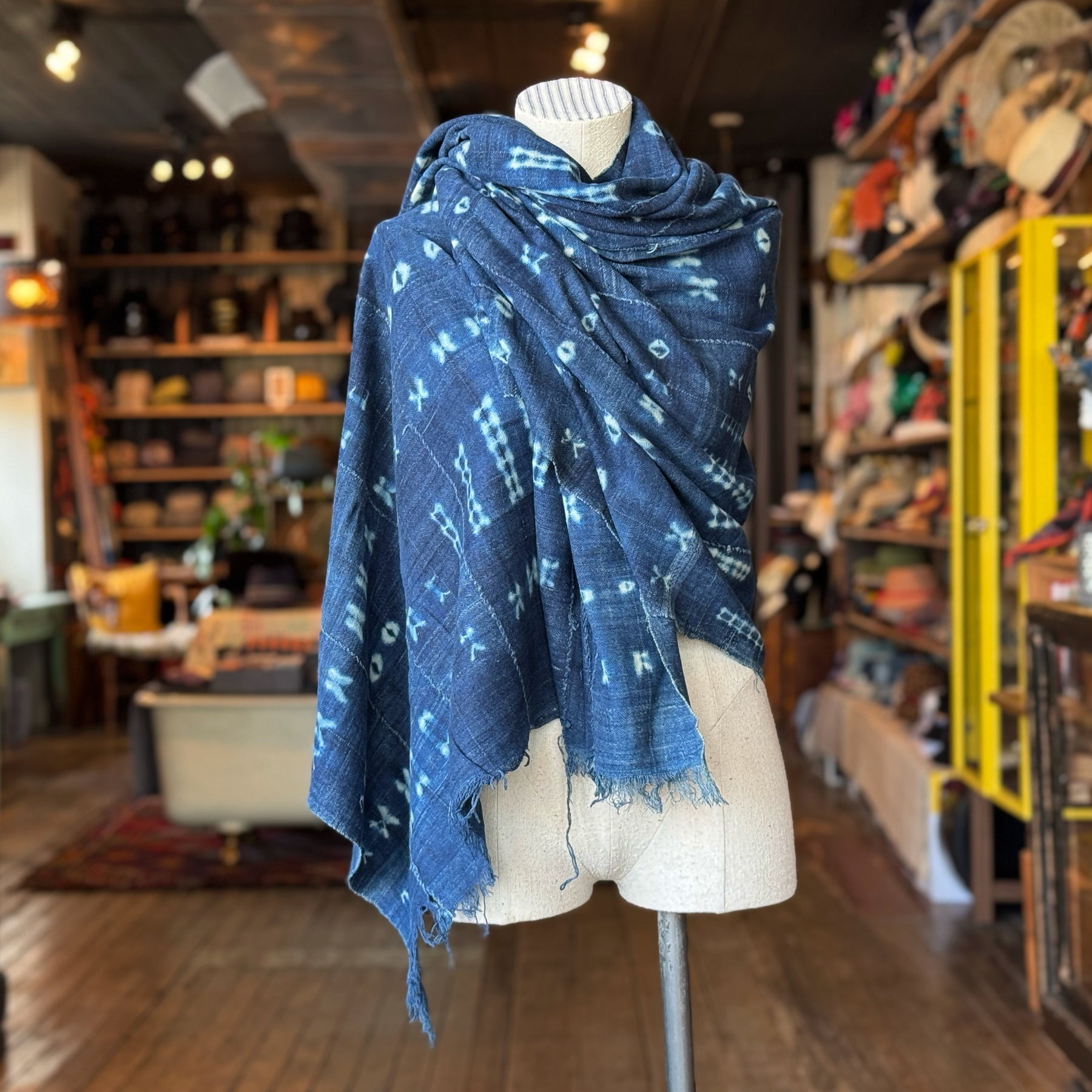 Vintage Indigo Mud Cloth Scarf No. 5