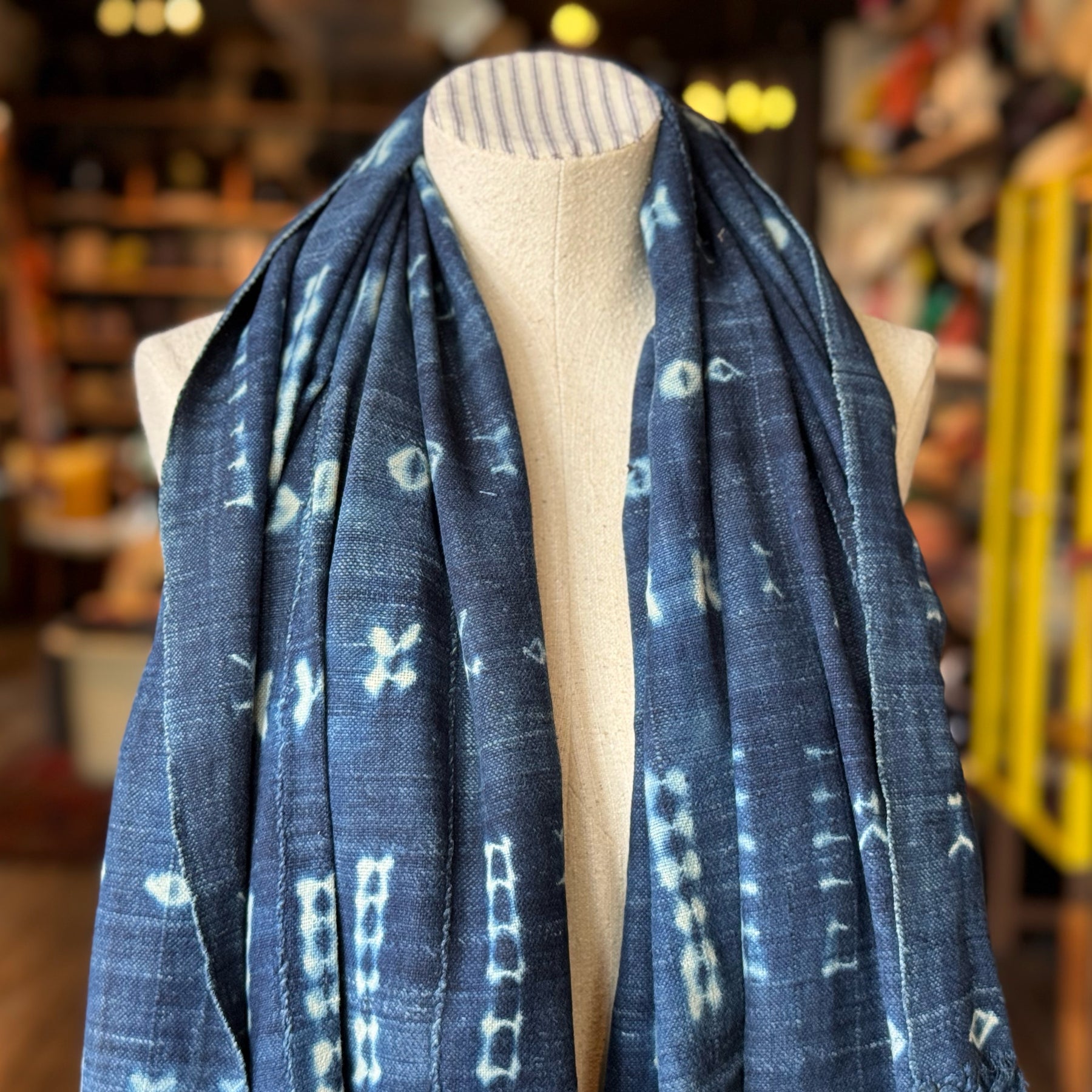 Vintage Indigo Mud Cloth Scarf No. 5