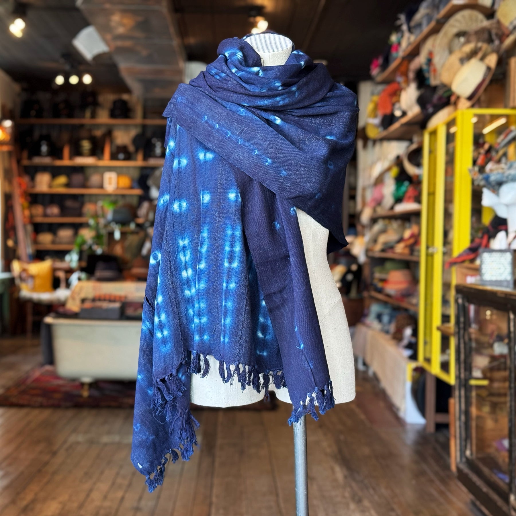 Vintage Indigo Mud Cloth Scarf No.6