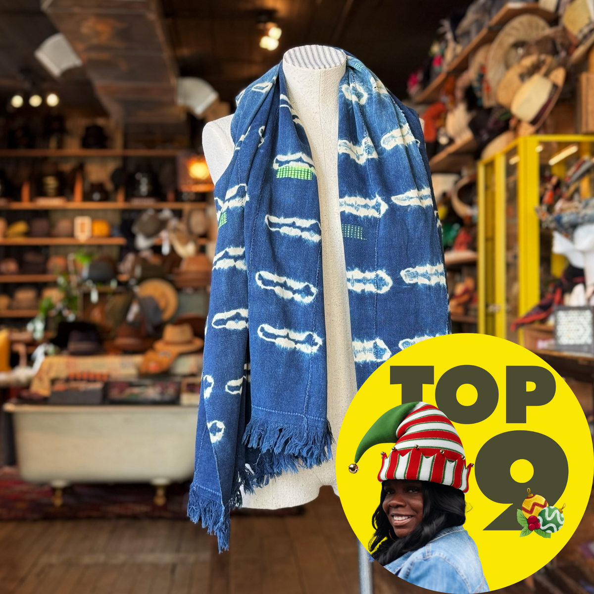 Vintage Indigo Mud Cloth Scarf No. 4