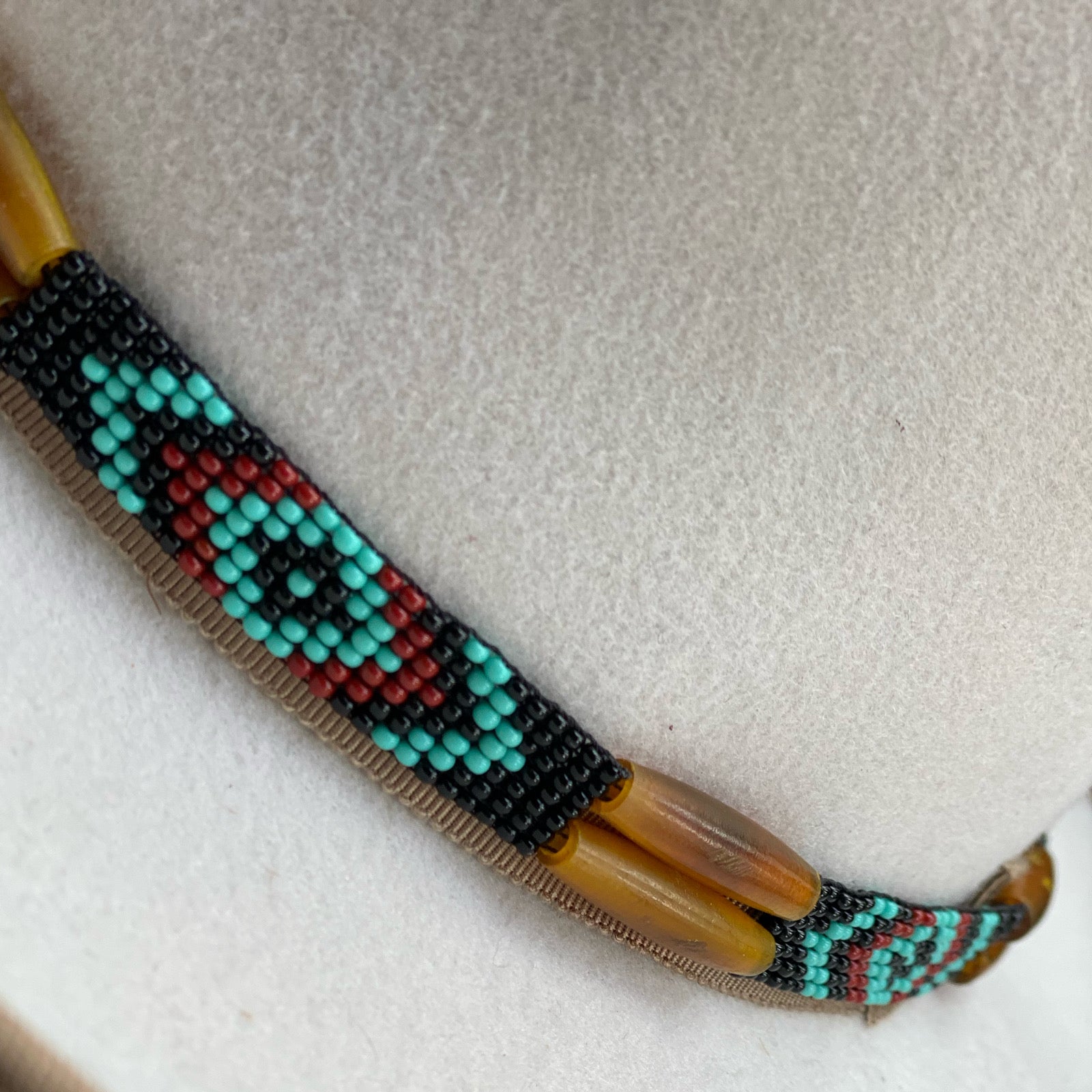 Beaded Bone Hat Band w/ Horsehair Tassels
