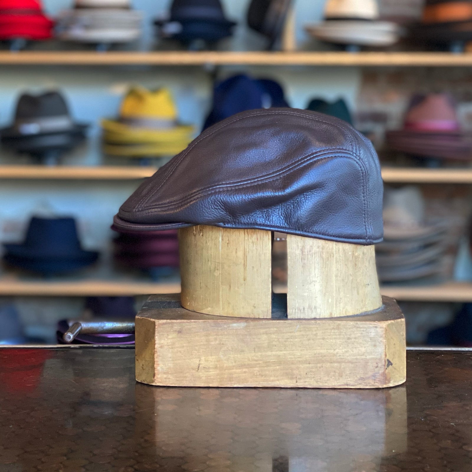 Leather 3-Panel Flat Cap