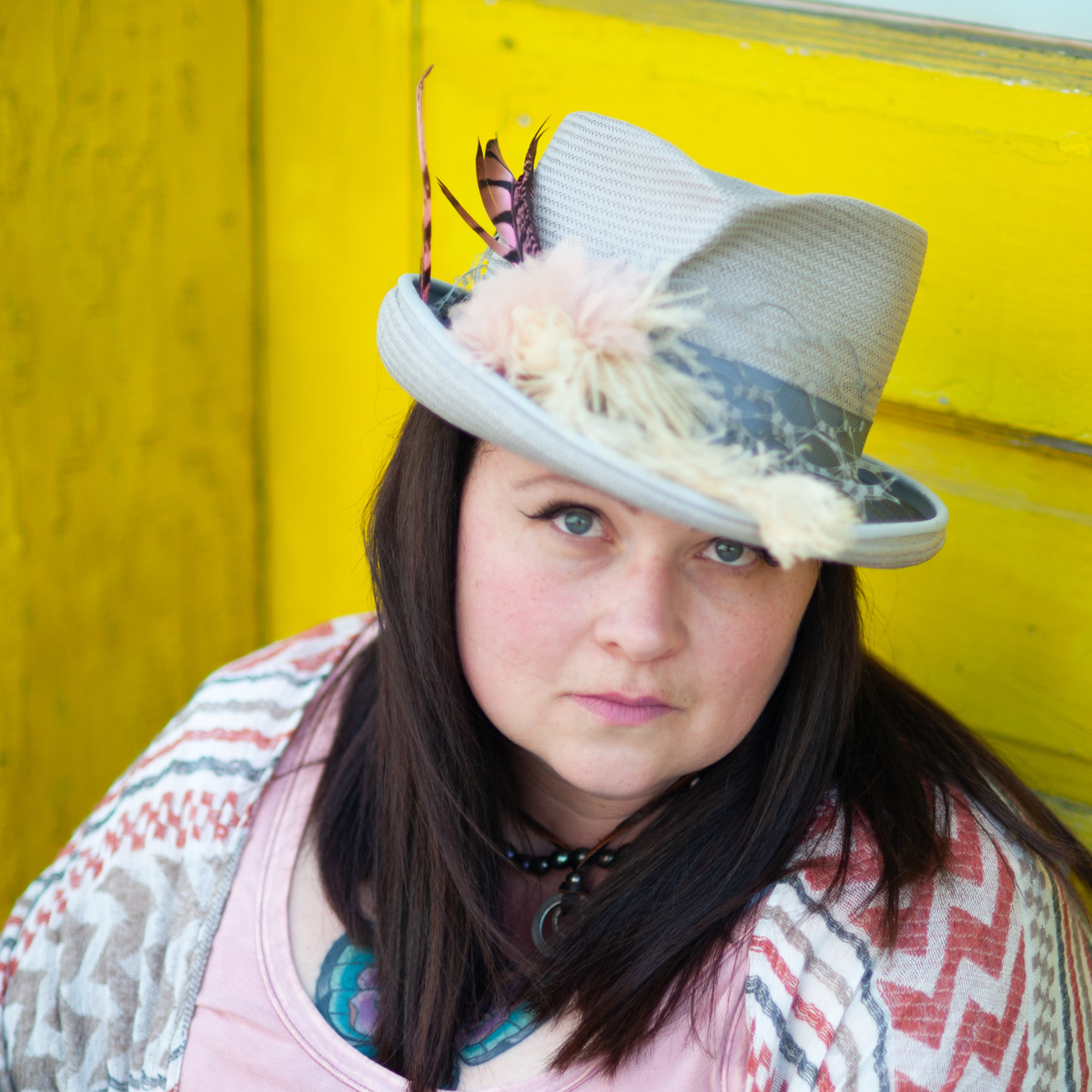 Cha cha House of Ill repute Straw Sun Hat with Pink Trim and Yellow Tie size M Cha Cha main image 4