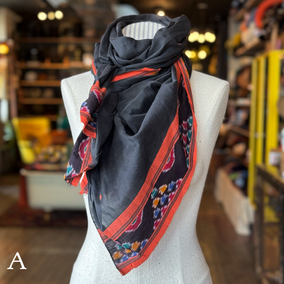 Black Ikat Sari Fragment