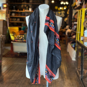 Black Ikat Sari Fragment