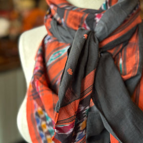 Black Ikat Sari Fragment