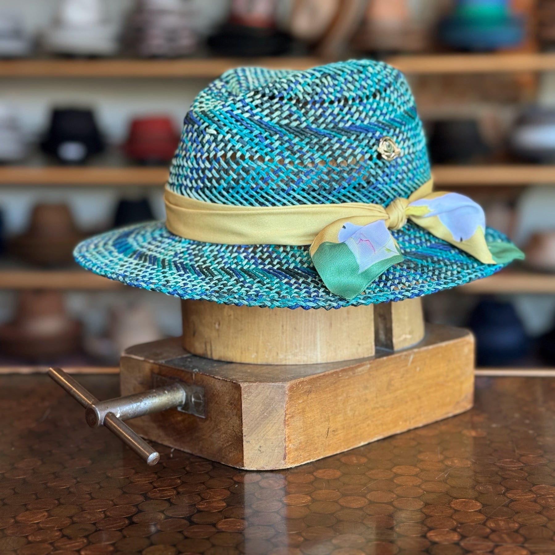 Bunny Hop Fedora Textured Teal, Blue, and Navy Straw Summer Fedora