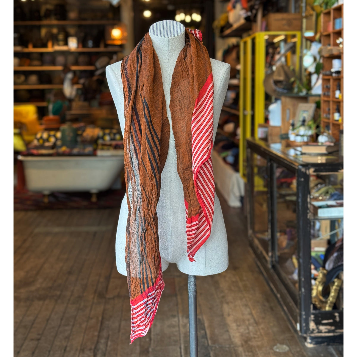 Cognac Silk Sari Fragment
