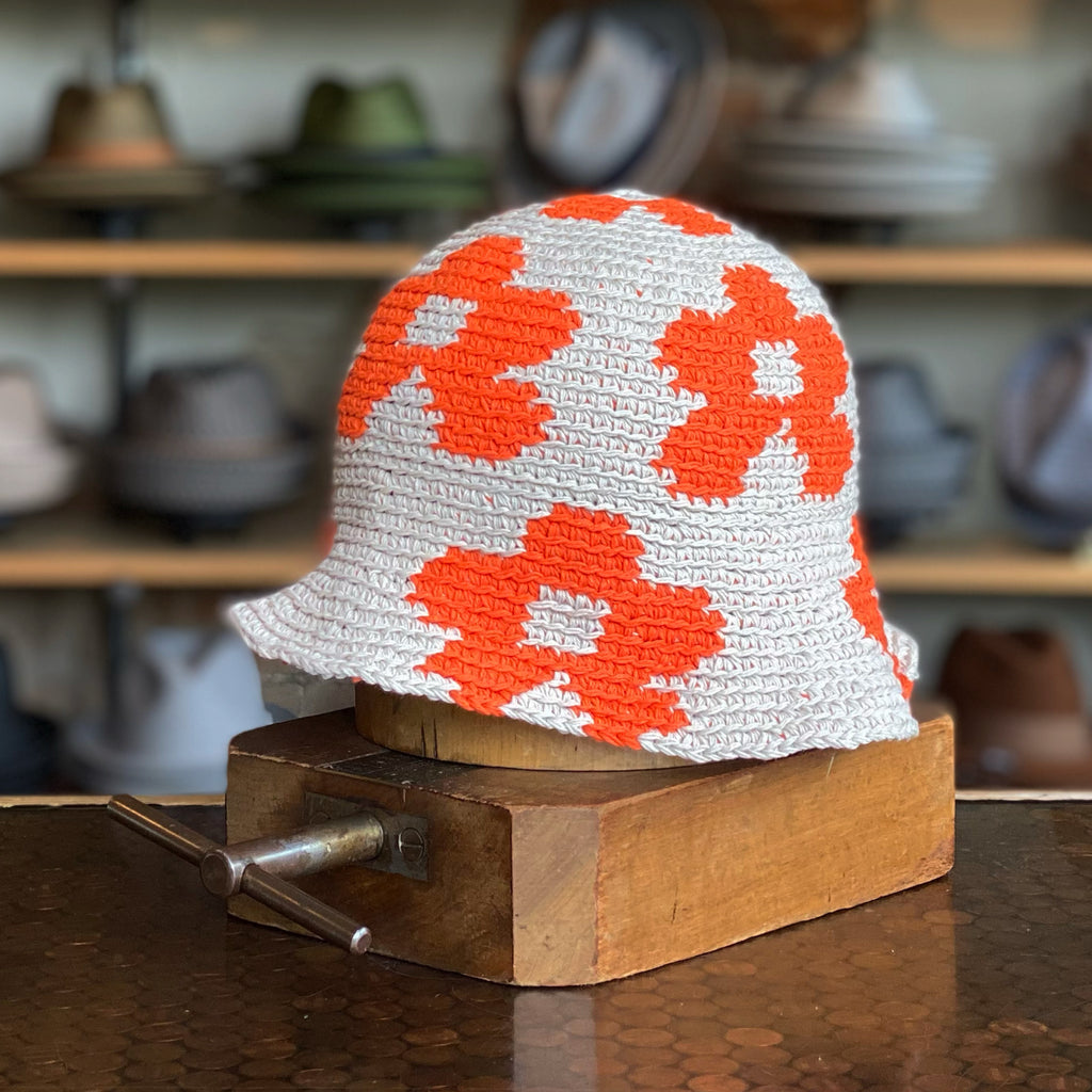 Cherry on Top Bucket - Vintage Crochet Granny Square Hat with Ruffles
