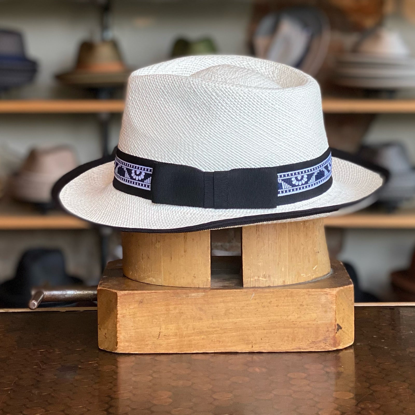 Jaybird Panama Fedora White Straw Hat for Summer with Black Floral