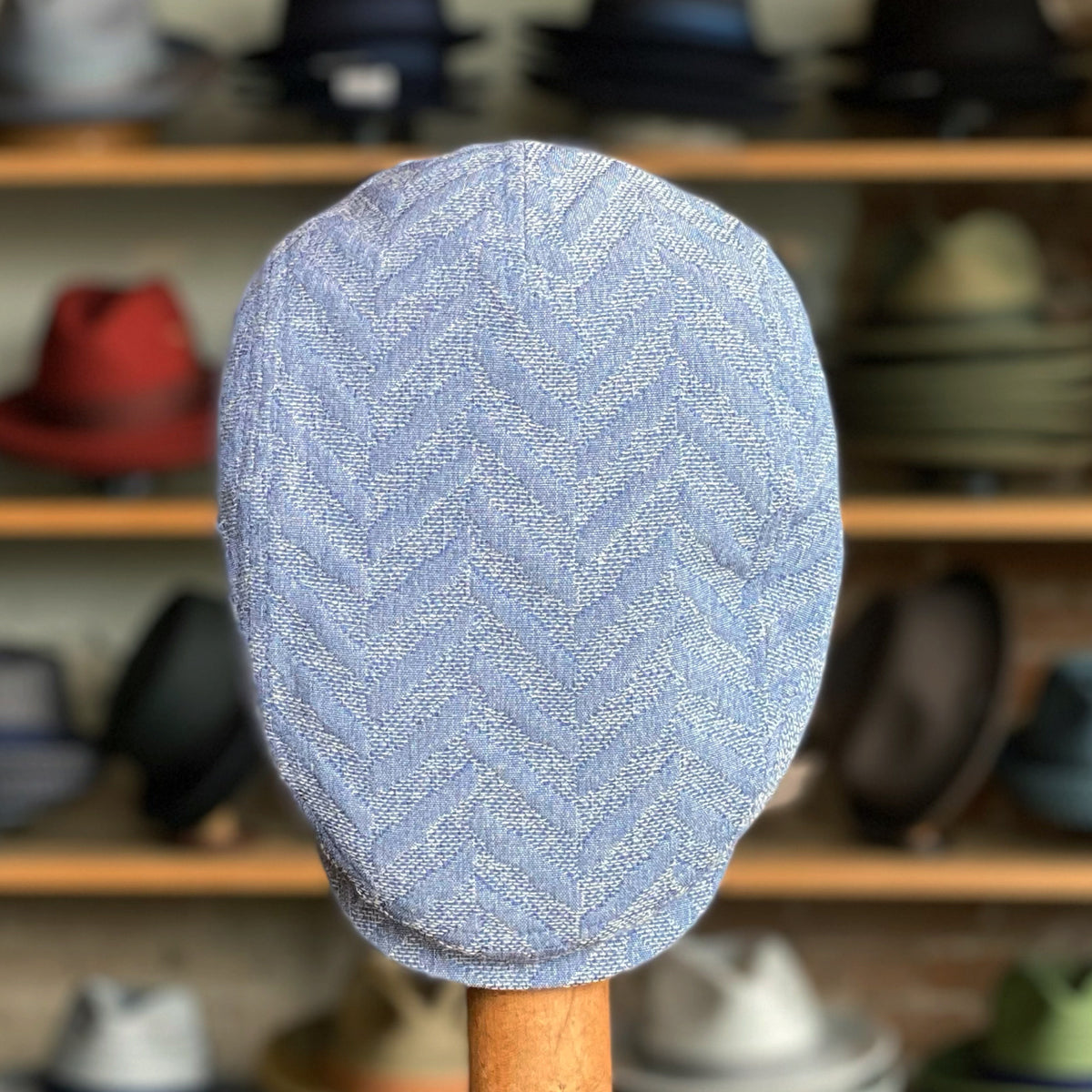 Jumbo Herringbone Driving Cap - High Quality Chambray Blue Flat Cap
