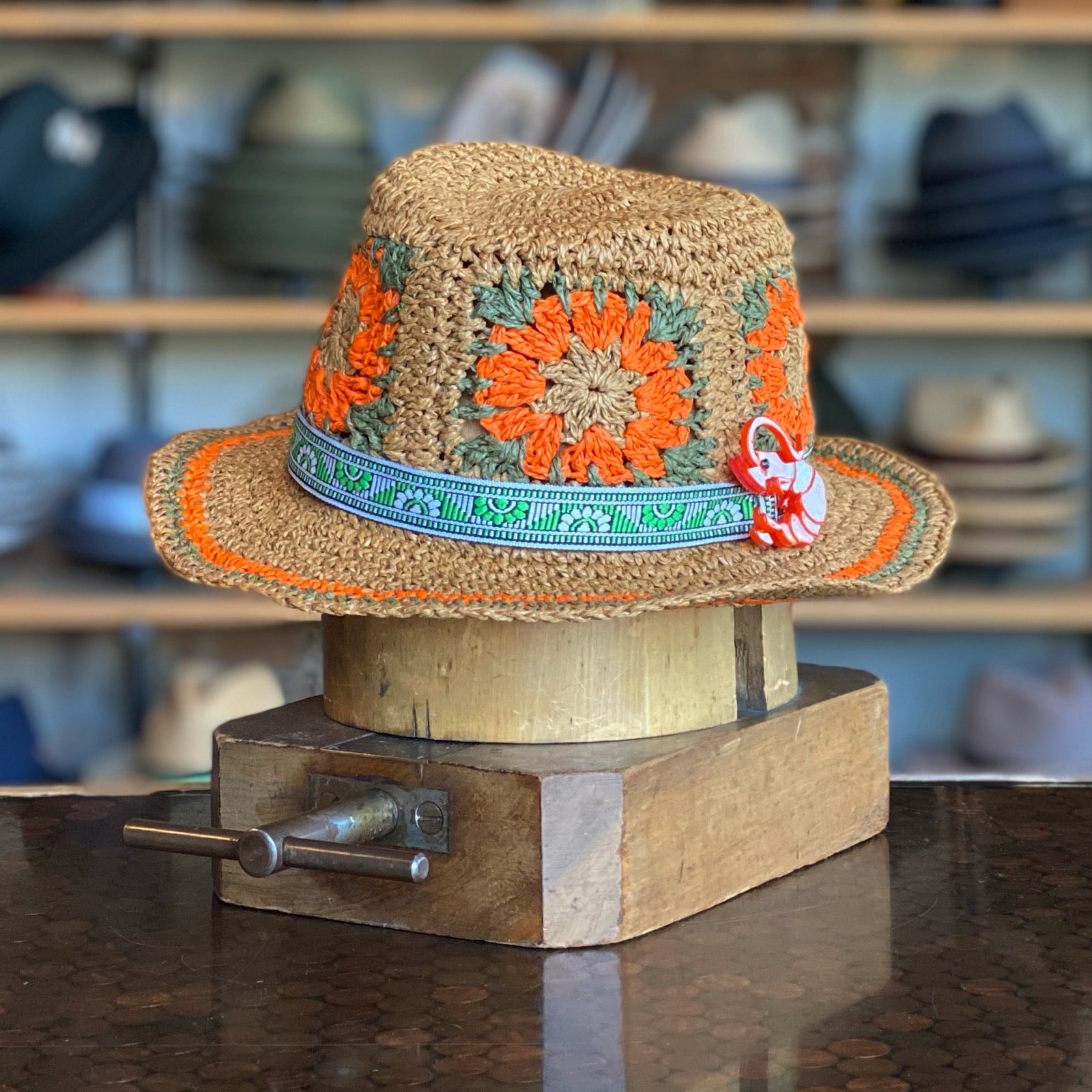 Oogle Noogle Fedora - Orange Granny Square Straw Festival Hat