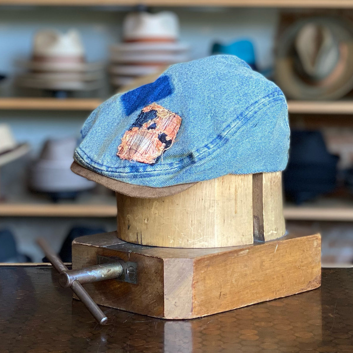 FLOPPY Burlap denim hat, beads CBC0130 Broadway All Over Rhinestone Denim Cowboy Hat main image 4