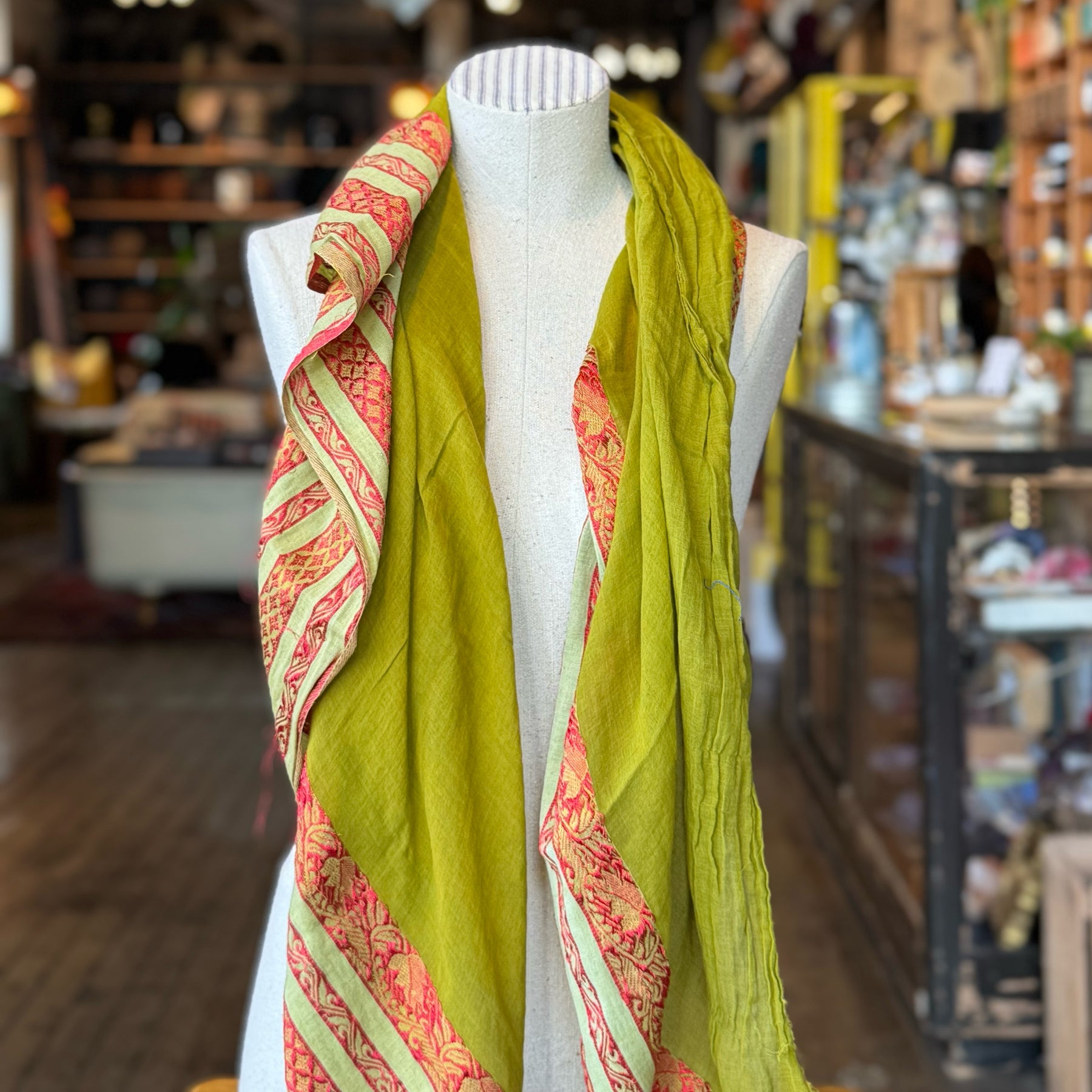 Sheer Chartreuse Sari Fragment