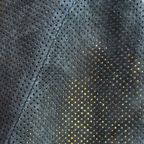 Close-up detail of navy perforated suede material on the Summer Suede 6-Panel Cap showing texture and craftsmanship in a stylish hat accessory.