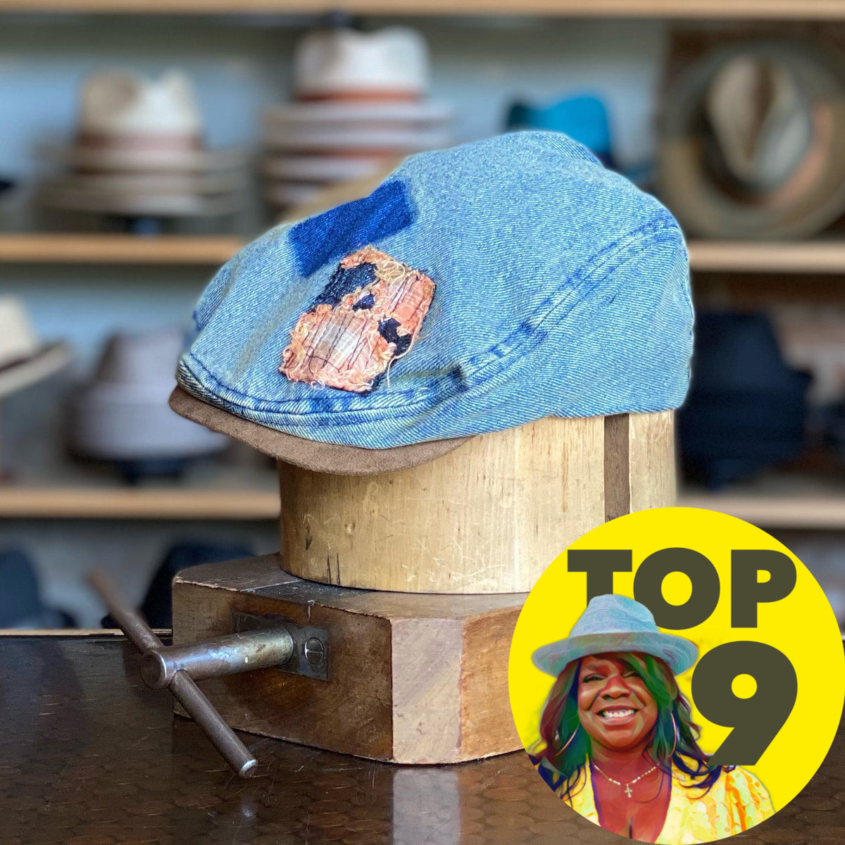 Patched Denim Flat Cap