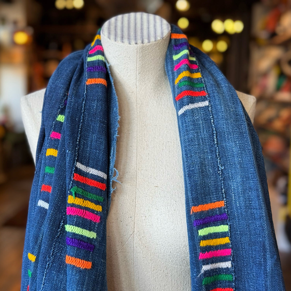 Vintage Indigo Mud Cloth Scarf No. 2