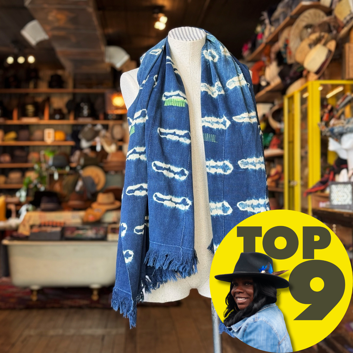 Vintage Indigo Mud Cloth Scarf No. 4