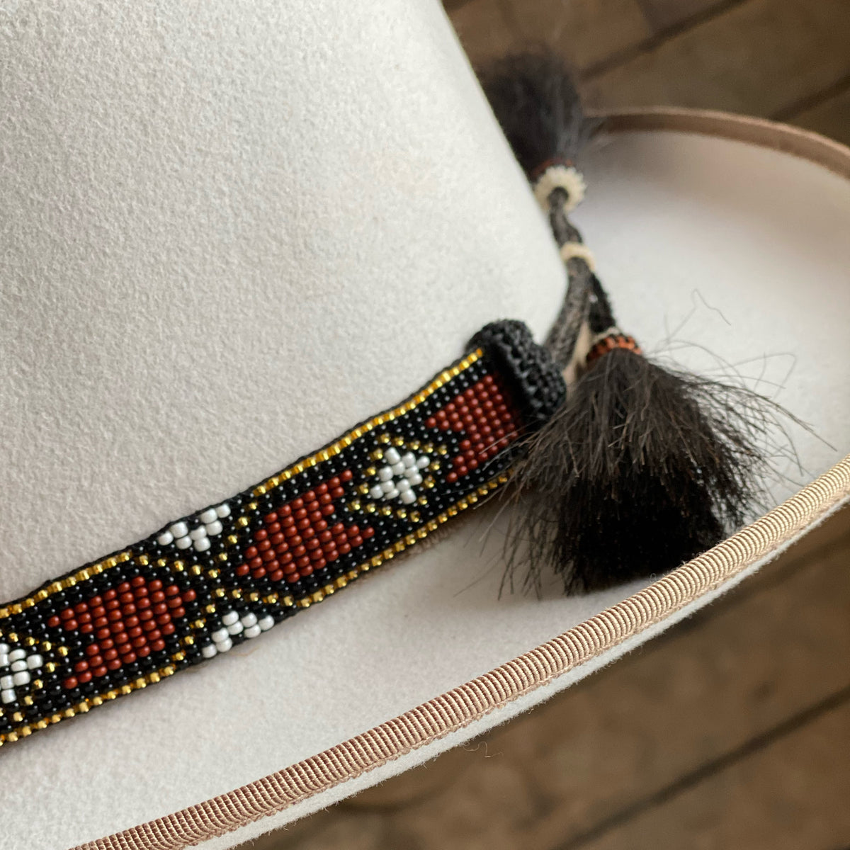 Beaded Hat Band w/ Horsehair Tassels