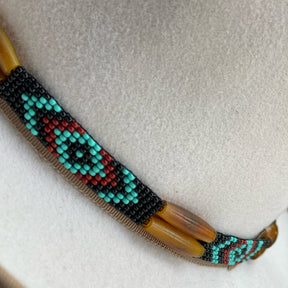 Beaded Bone Hat Band w/ Horsehair Tassels