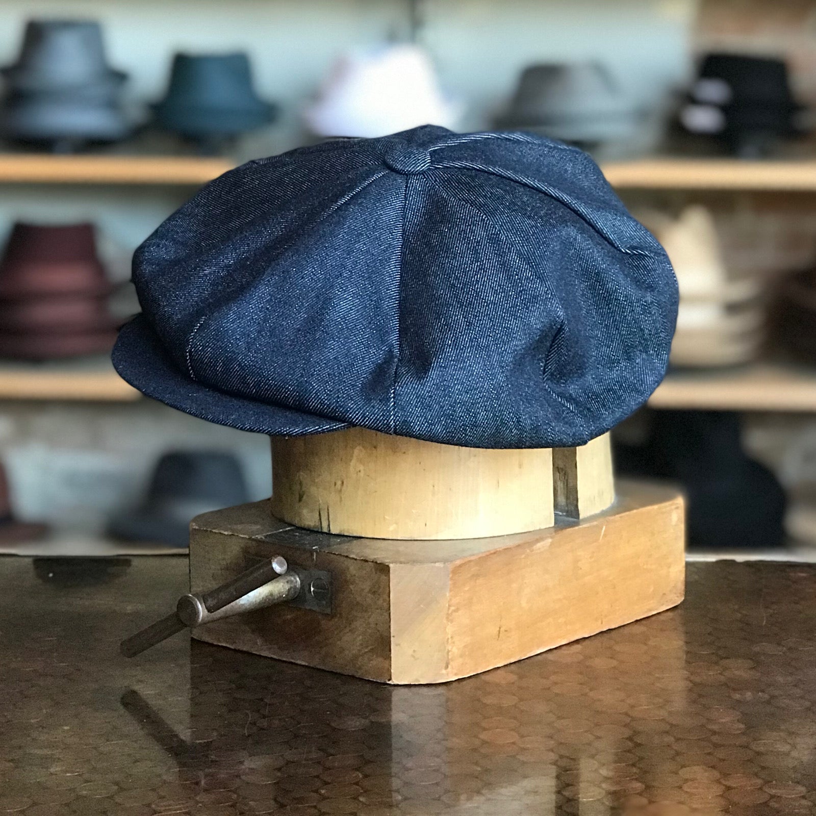 Oversized Denim Big Apple Cap Applejack Hat.