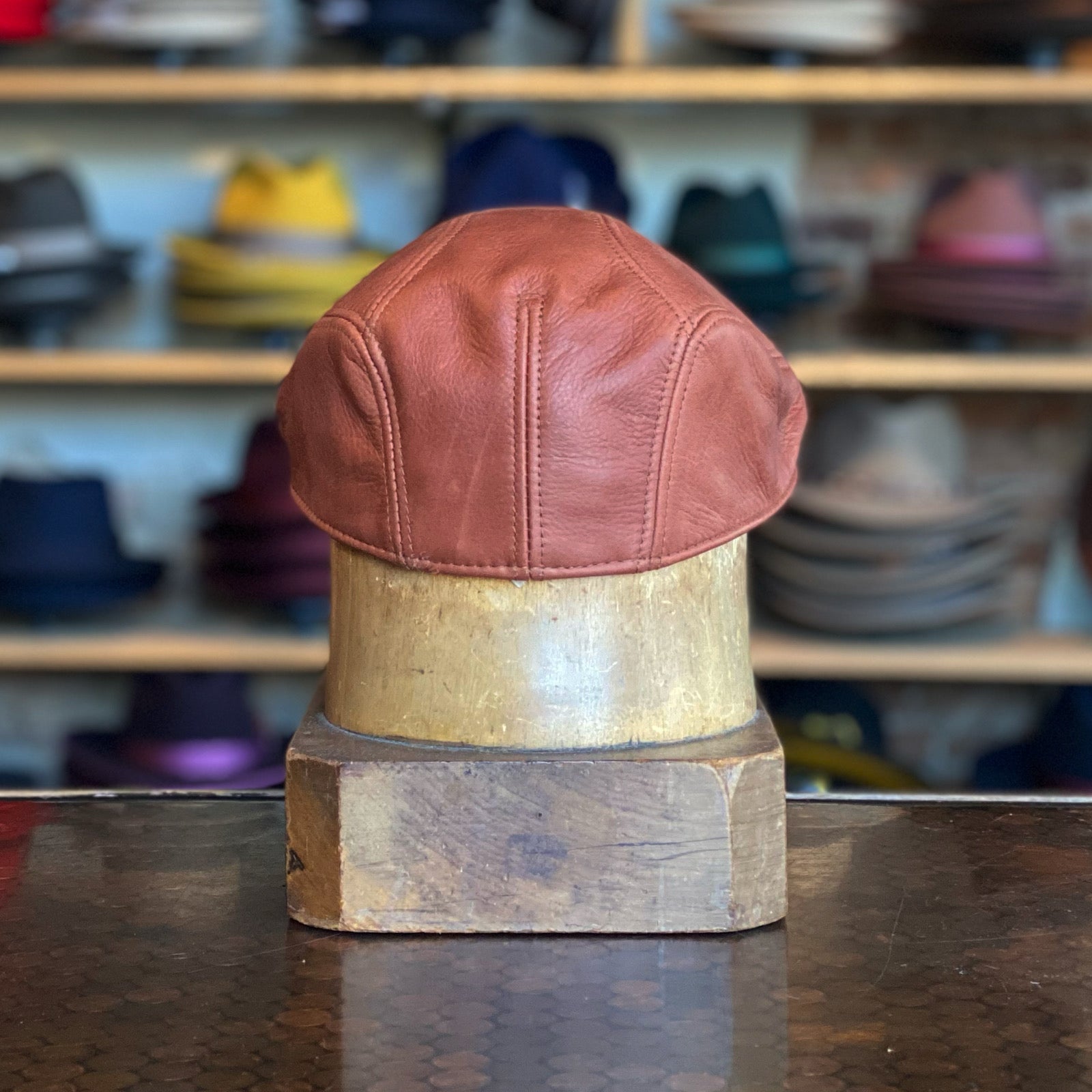 Vintage Leather 3-Panel Flat Cap
