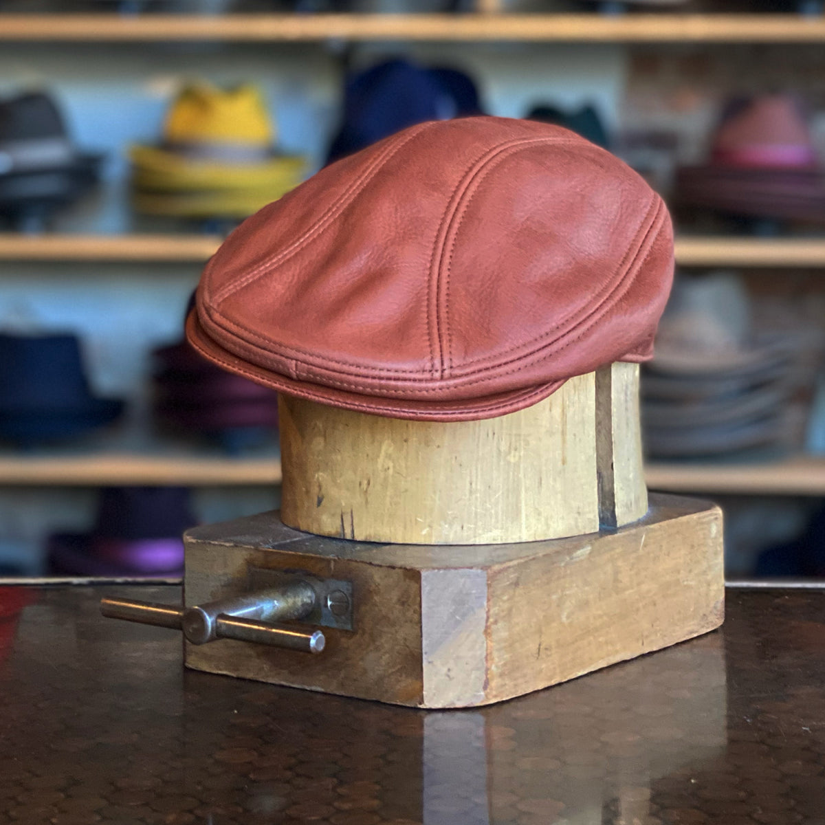 Vintage Leather 3-Panel Flat Cap